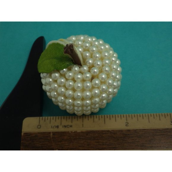Pearl Apple Ornament Faux Pearled Beaded Fruit - Picture 3 of 6